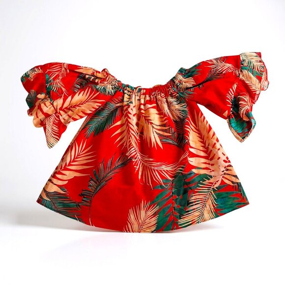 Rebecca Minkoff Faith Off Shoulder Tropical Palm Print Blouse Red Green Size XS - Picture 2 of 16